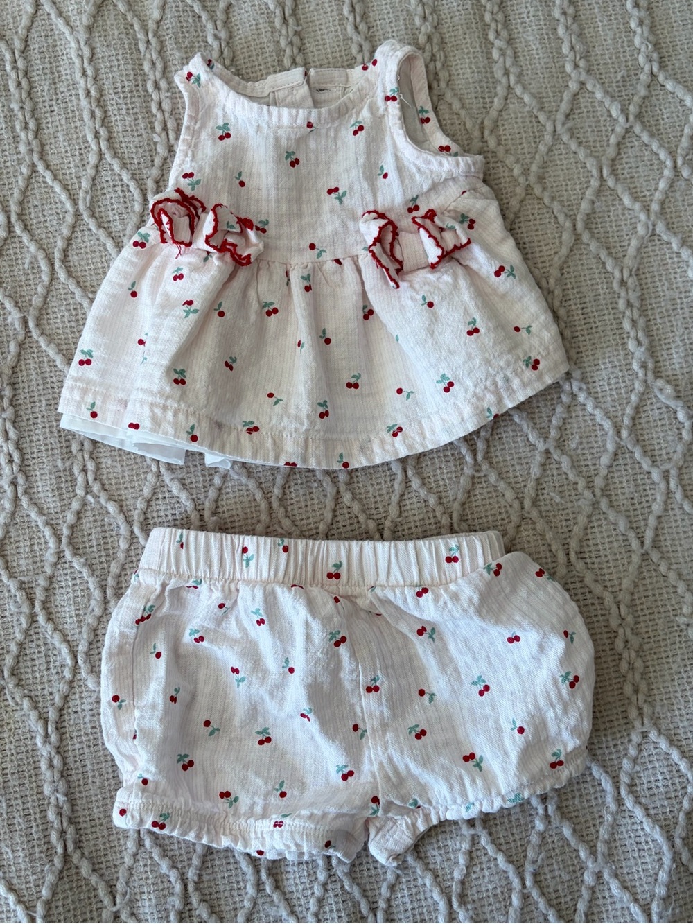 Tahari White Cherry Print Tank & Bloomers Set with Red Trim